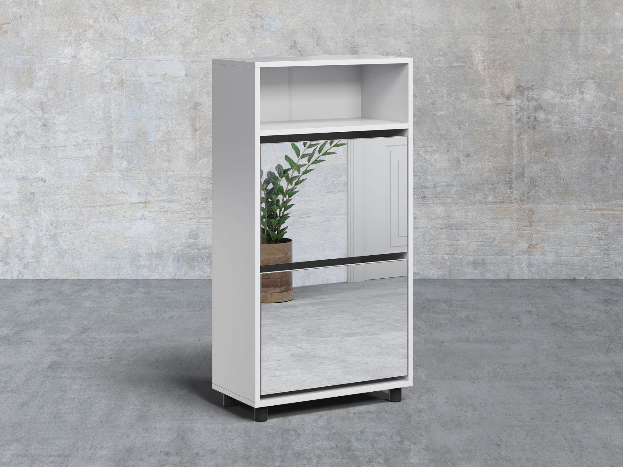 Обувница Двушка с открытой полкой, с зеркалом, белый 106